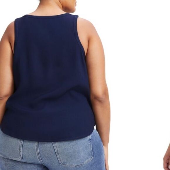 NWT Good American Good Touch Cutaway Woven Tank Navy Blue L - Picture 6 of 13